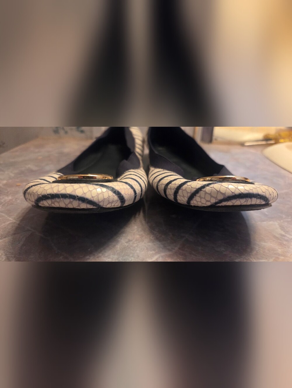Tory Burch Striped Navy and White Ballet Flats - Picture 2 of 6